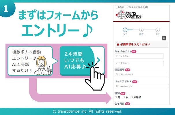 ① まずはフォームからエントリー♪ © transcosmos inc. All rights reserved.